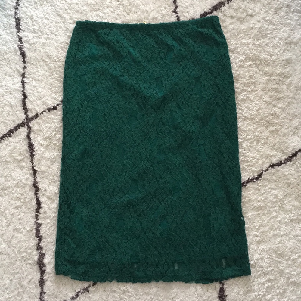 Lined Green Lace Pencil Skirt